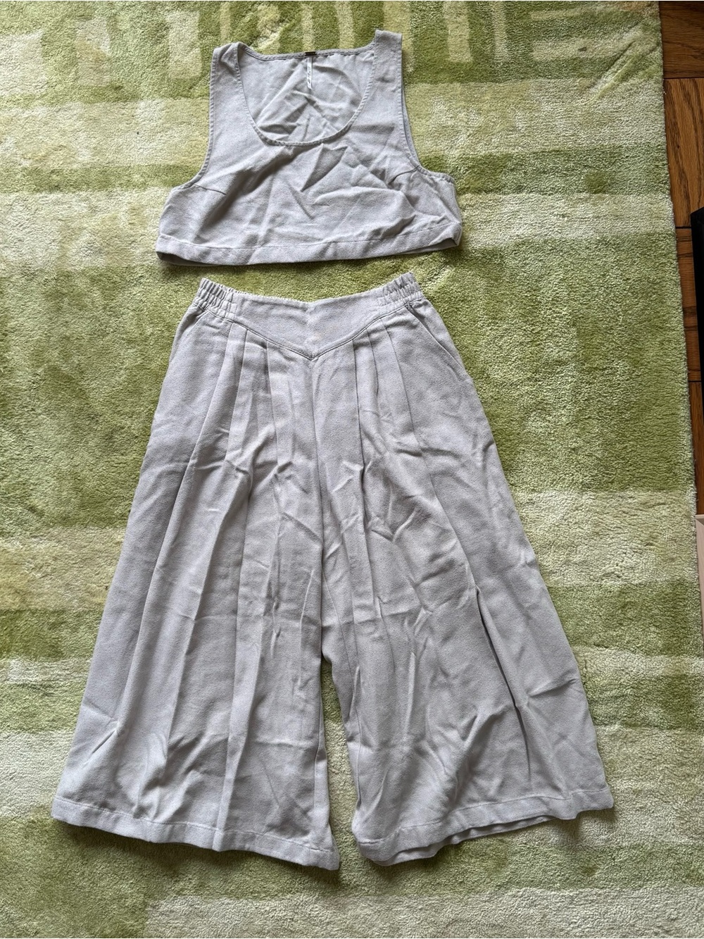 Free People Light Gray Wide-Leg Pants and Crop Tank Set